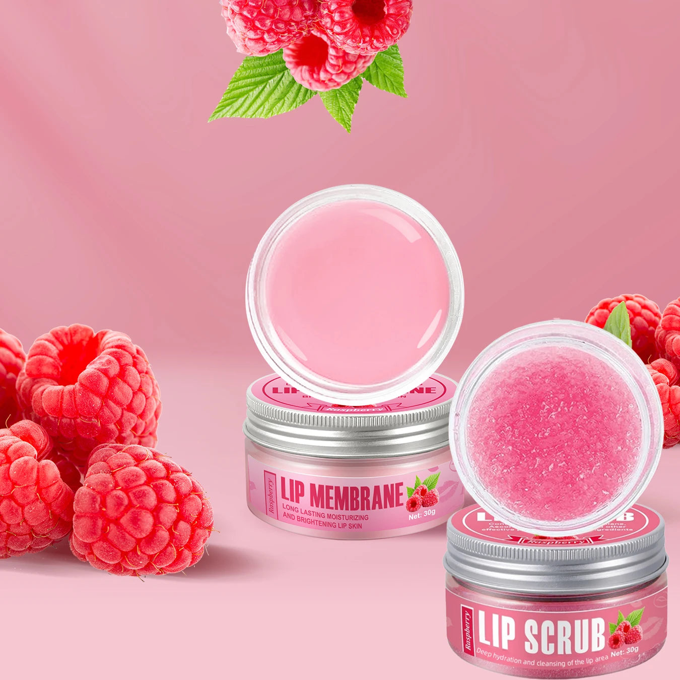 2-piece lip care set raspberry lip scrub 30g deep cleaning lipstick moisturizing gloss moisturizing lips